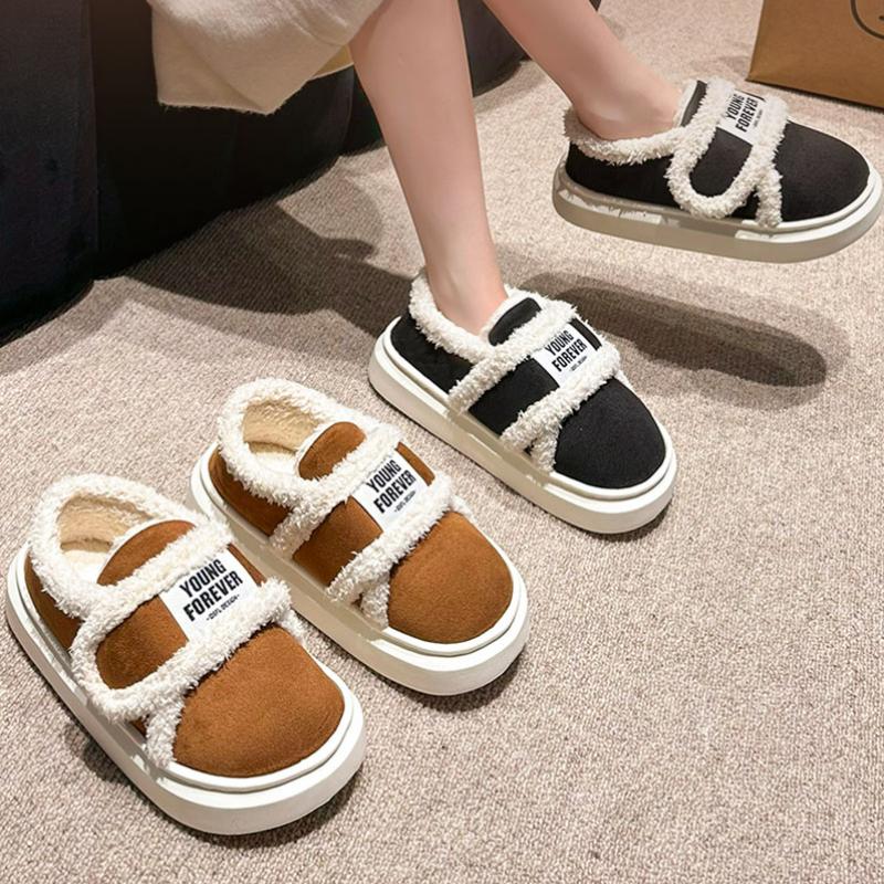 Chaussures chaudes en coton d'hiver pour femmes 2024 Crochet et boucle Talon plat Peluche Bottes d'hiver pour femmes Fourrure synthétique Semelle souple Bottines en peluche pour femmes