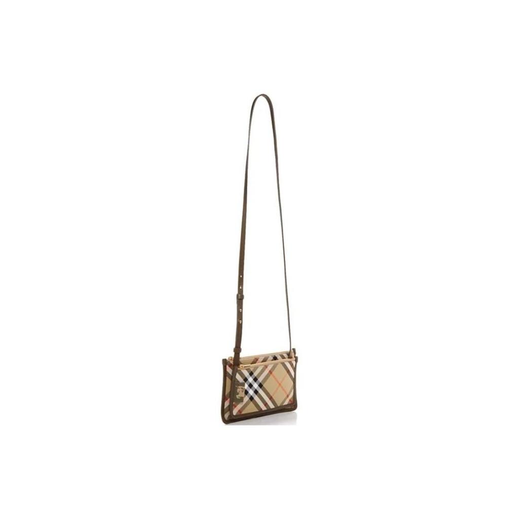 Burberry classic checkered design adjustable shoulder strap zipper closure cotton single shoulder messenger bag women's sand color multi-color