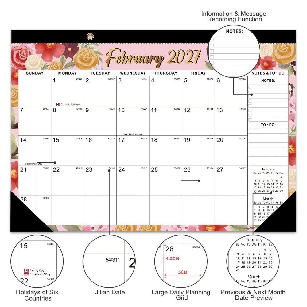 2027 English Calendar with Hanging Hole Calendar Planner Practical Wall Calendar  Home Decoration
