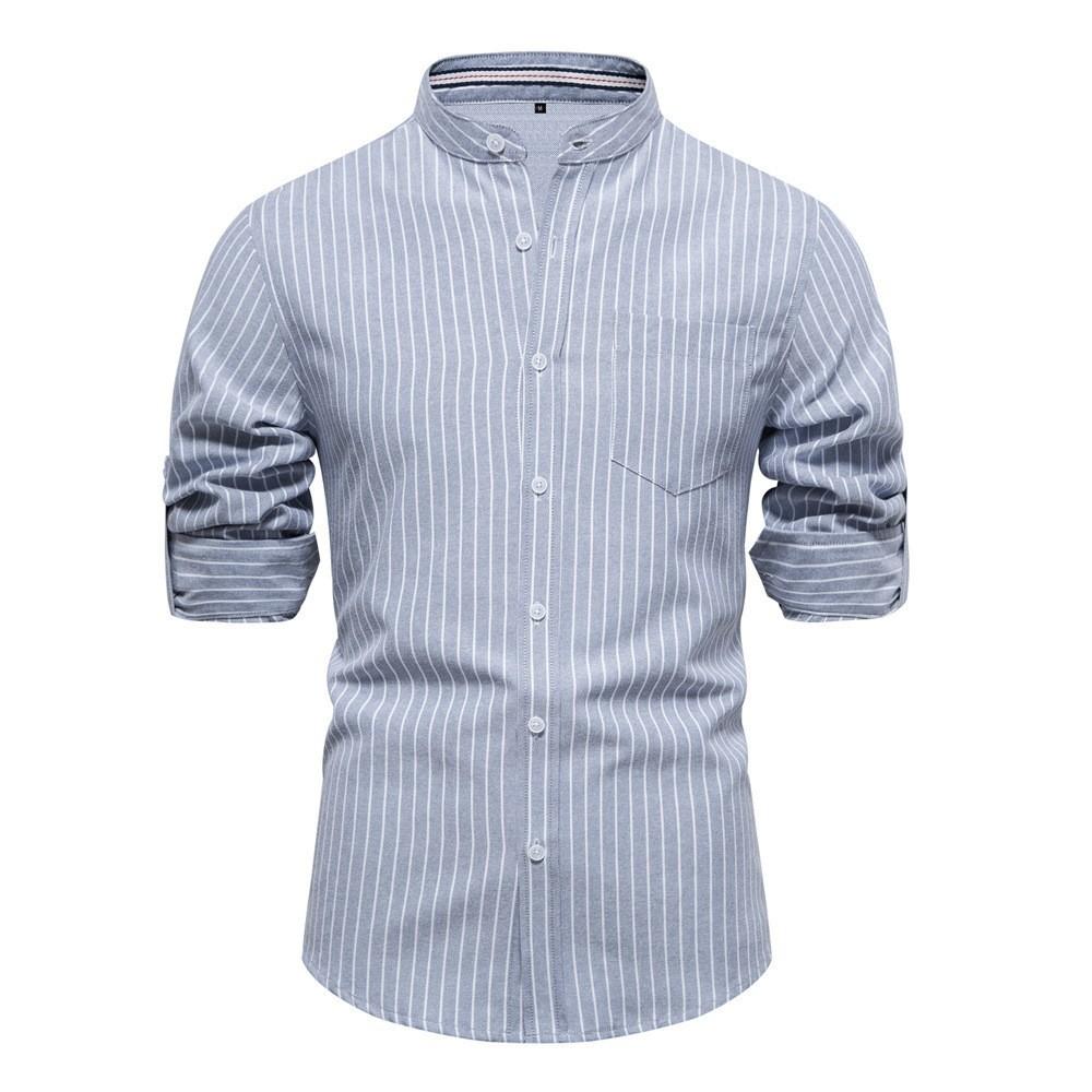 Spring Summer Slim Collar Striped Long-sleeved Shirt Man