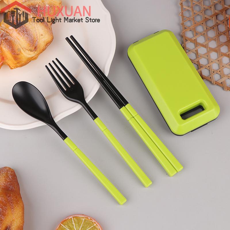 Ensemble de couverts 3 en 1 en plastique ABS portable pliable cuillère fourchette baguettes avec boîte ensemble de vaisselle de pique-nique camping voyage