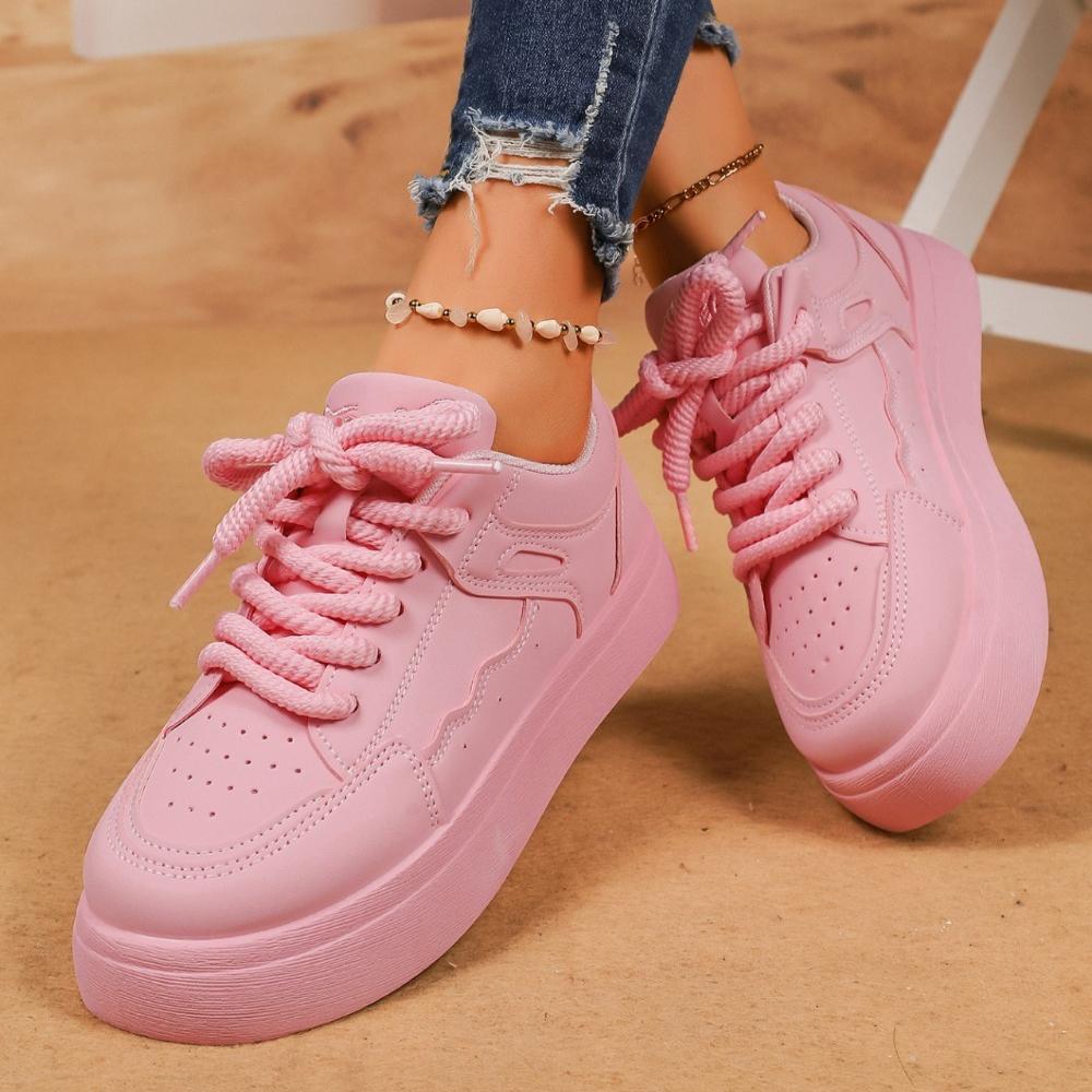 Pink Women's Sneakers 2026 Spring and Autum New Niche Fashion Design Thick-Soled Bread Shoes Students Versatile Casual Sneakers