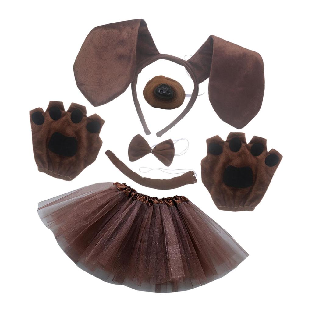 Dog Ears Headband and Long Tail Cosplay Props Bowtie Dogs Nose Gifts Costume Accessories Animal Ears Headband for Kids