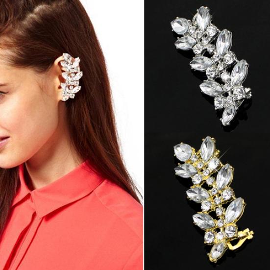 

Женщины в стиле панк с кристаллами и стразами в виде листьев, клипс для ушей, серьги-манжеты, ювелирные изделия, подвески