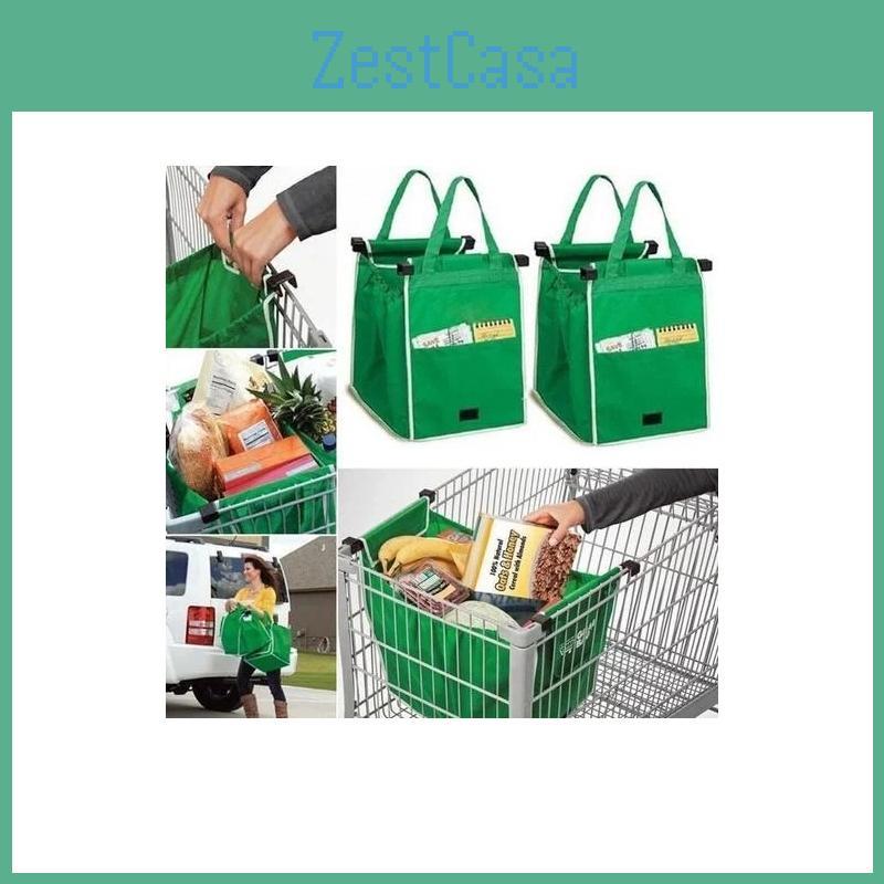 Reusable Green Non-woven Fabric Foldable Supermarket Trolley Bag Convenient Shopping Cart Bag