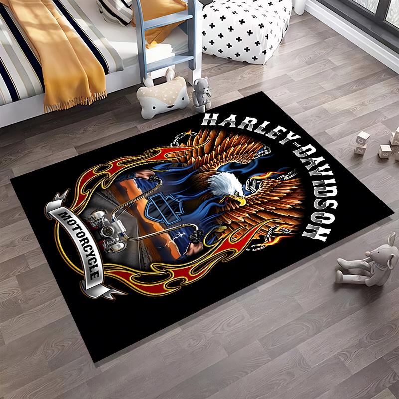"Harley Davidson Eagle Fire Motorcycle Printed Black Carpet Decor" Suitable for use as an anti-slip for living room bedroom sofas