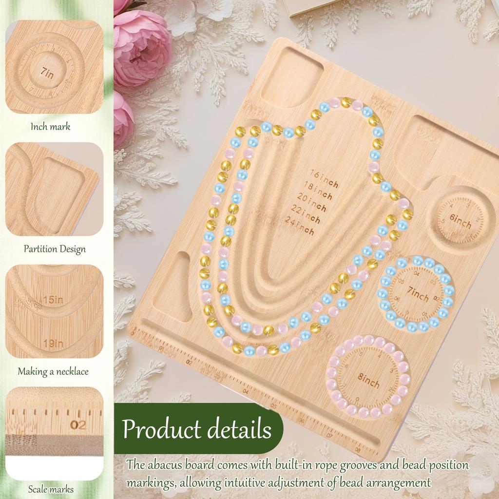 Bamboo Bead Board for Jewelry Making Beading Tray with Measurement for Necklace and Bracelet Making Kit 10.24 X 9.45 Inch