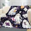 1pc Cozy Halloween Throw Blanket / Eerie Ghost Reading Pattern Design / Lightweight Durable Acrylic Material / Purple Background W