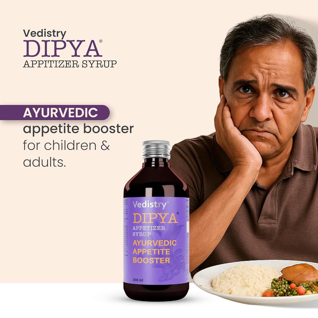 Vedistry Dipya Appetizer Syrup 200ml Pack of 1 | Natural Ayurvedic Digestion & Appetite Booster for Kids Adults