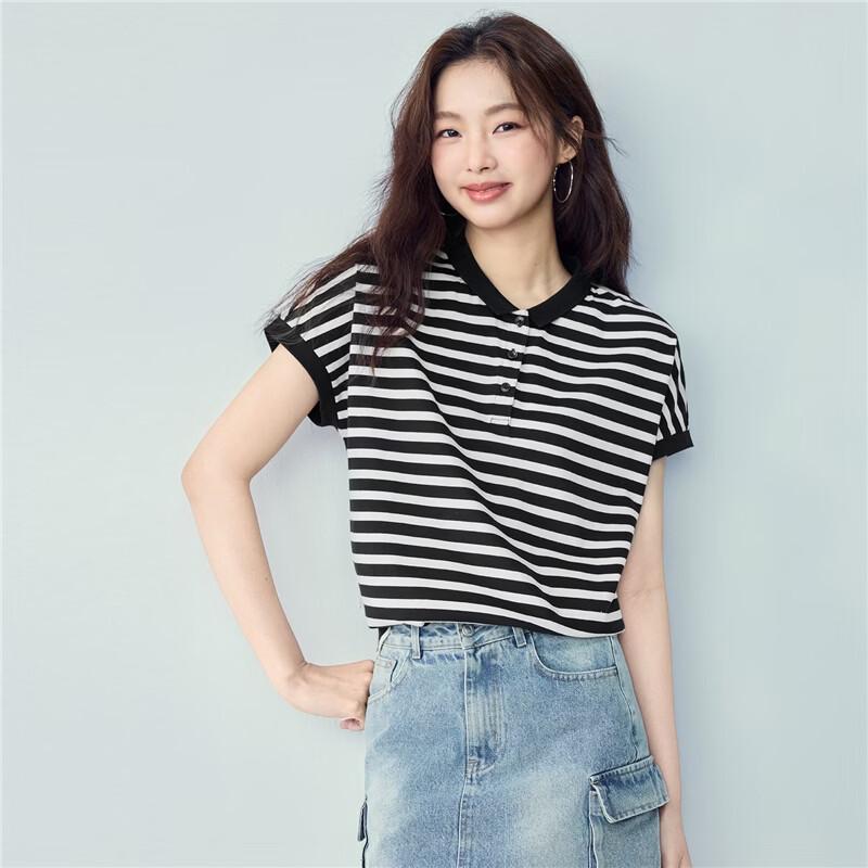 Giordano Women's Striped Cotton Polo Shirt