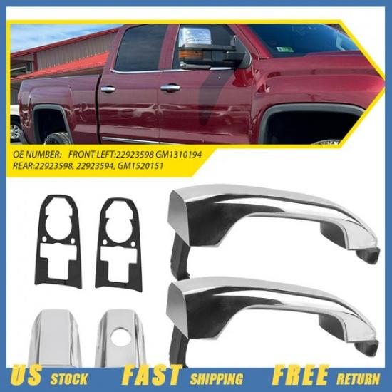 Front Rear Left Exterior Door Handle For 2014- GMC Sierra 1500 Chrome 2pc EV
