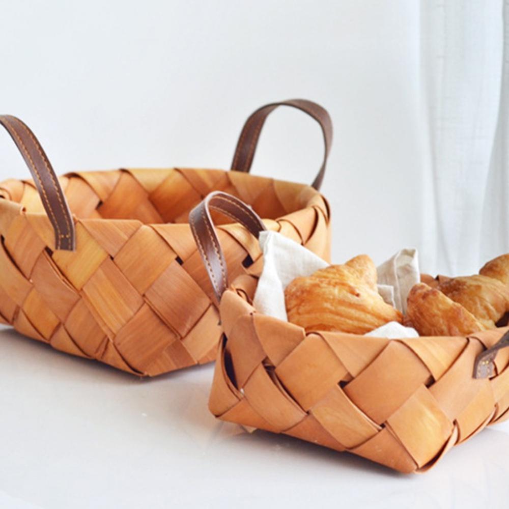 Wood Chip Hand Woven Basket Bread Basket Fruit Vegetables Egg Storage Baskets Flowers Basket Picnic Container Kitchen Storage