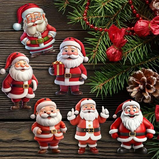 12 Pcs Wooden Santa Claus Ornaments Christmas Tree Hanging Cartoon Santa Claus Decoration for Xmas Tree Party Decor
