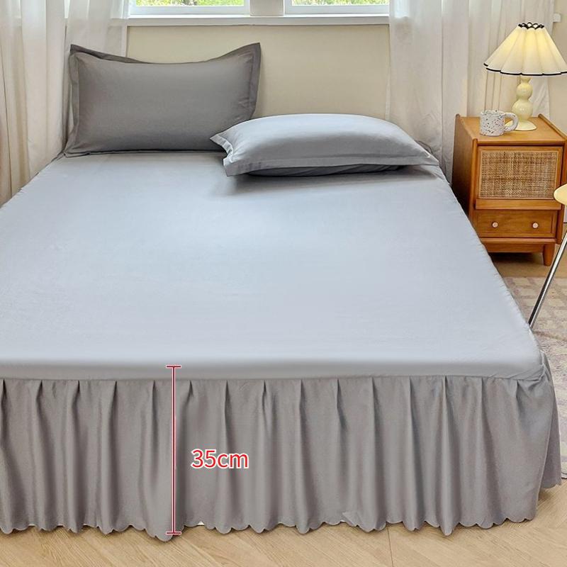 White Ruffled Bed Skirt Solid Color Dust Ruffle Cover with Elastic Cotton Washed Bedspread Non-Slip Mattress Protector Four Season Universal Bedding
