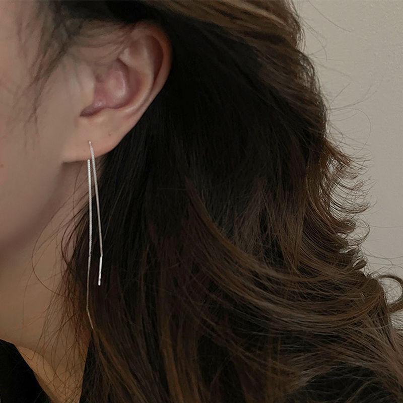 Silver-Plated Women's Long Ear Chain: Versatile, Simple Tassel Earring with Japanese/Korean Style.