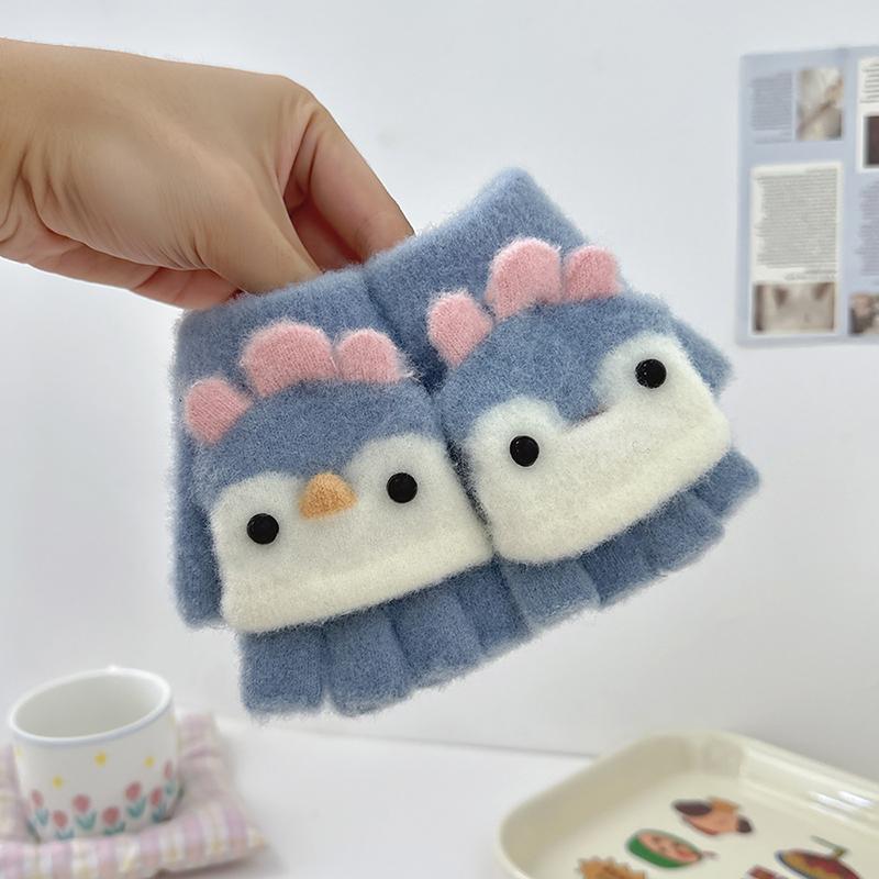 Christmas Penguin Winter Children's Gloves Cute Finger Baby Warm Half Finger Flip Cover for Boys Girls Mittens Gloves 2-6Years