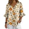 Women's Casual Halloween Print V-Neck Ruffle Sleeve Loose Fit Top