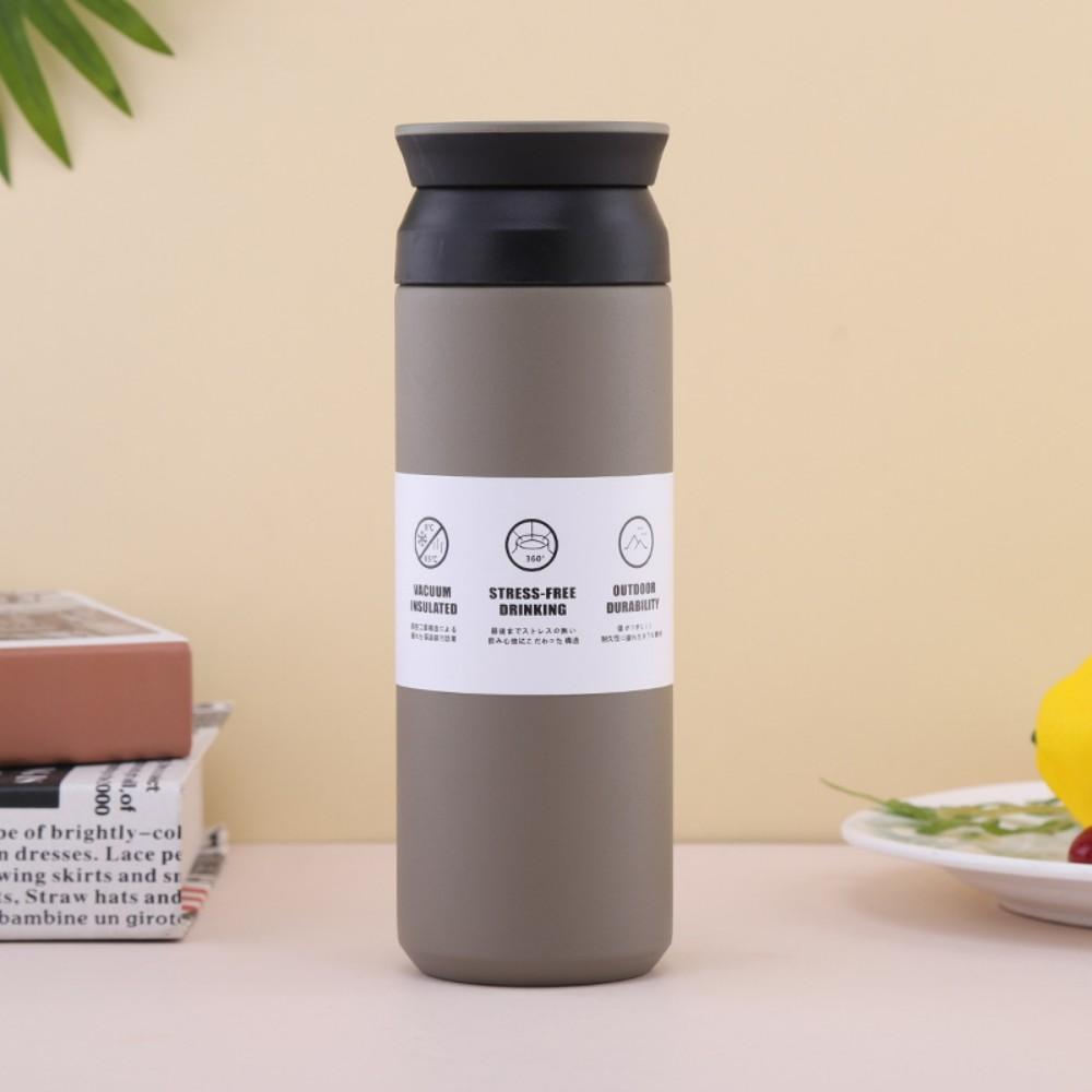 500ml Insulated Cup Stainless Steel Simple Portable Flat Lid Insulated Bottle Leakproof Insulated Water Cup For Women Men