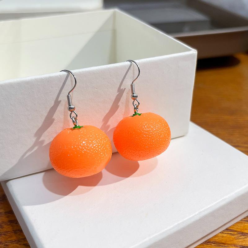 Korean-Style Cute Candy Color Orange Fruit Earrings - Versatile and Stylish Jewelry for Women