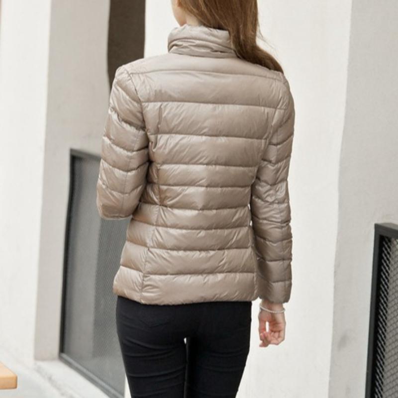 Women's Minimalist Solid-Color Down Jacket with Stand Collar Lightweight Style Plus Size Available