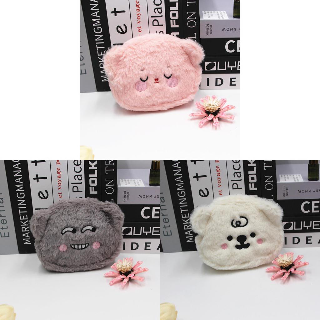 Plush Cartoon Bear Coin Purse With Embroidered Animal Design For Girls And Teens