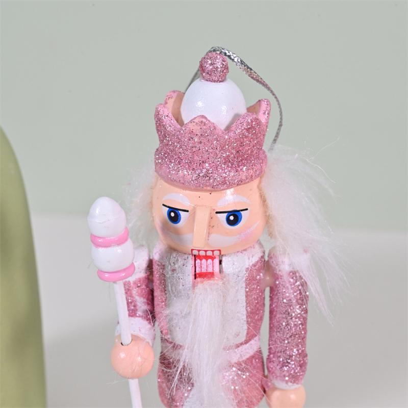 1/4Pcs Soldier Home Desktop Ornament Nutcracker Puppet Christmas Tree Pendant Pink Wooden Handicraft Xmas New Year Decoration
