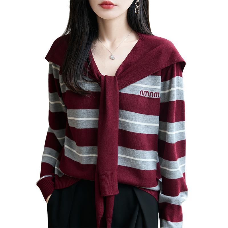 2025 Autumn V-neck Loose Casual Long Sleeve Fake Two-Piece Knitted Cardigan Coat
