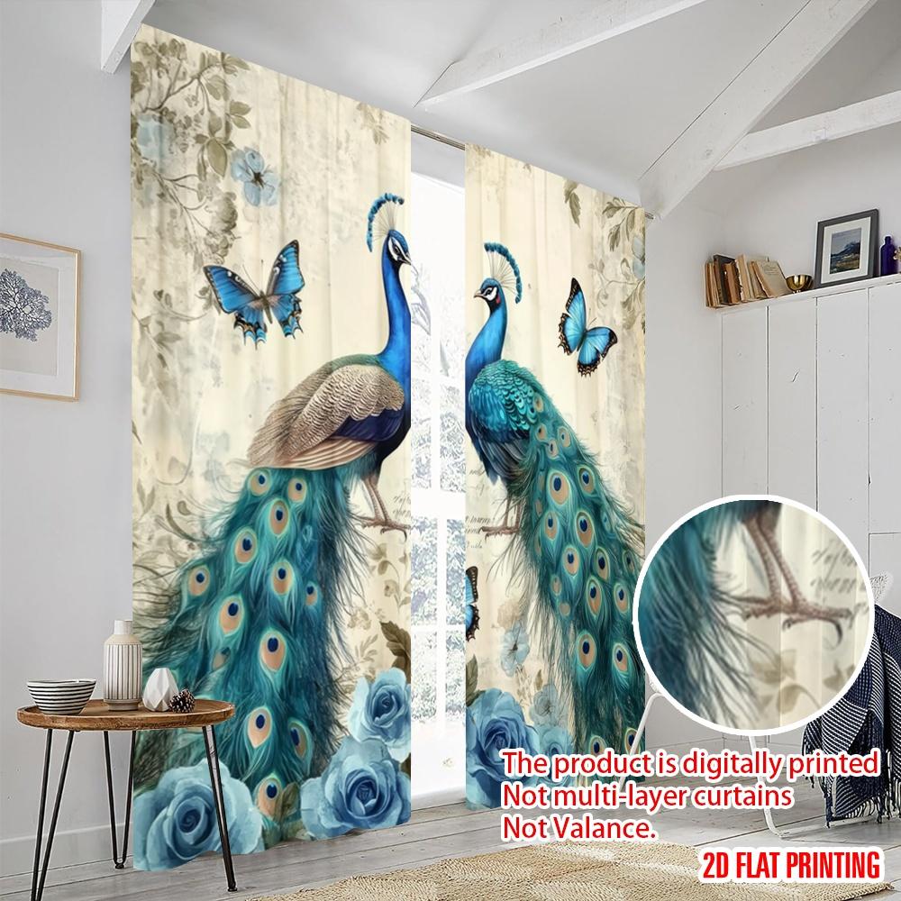 2pcs,2D Plane Printing Contemporary Curtains Peacock Elegance(2) Durable Polyester (without Rod) Gifts Ldeal for Living Room and