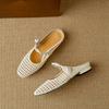 Krazing Pot Microfiber Mules Weaving Summer Size 41 Low Heels Pearl-studded Party Shoes Women Square Toe Gladiator Hollow Out Pumps