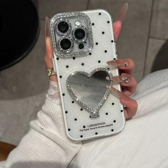 Full Coverage Polka Dot Mirror Case for iPhone 14, 15 Pro Max, and XS Max