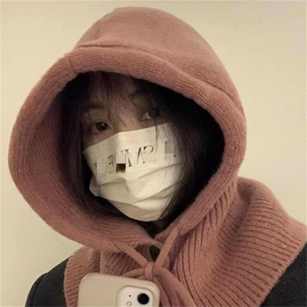 Adult Windproof Balaclava Hat Removable Women's Hood Adjustable Size Warm Cycling Hat Girls Winter Candy Color Knit Pullover Hat