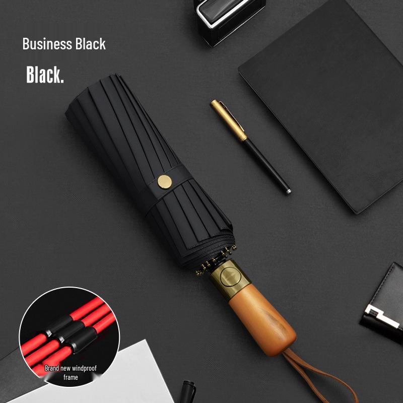 96-rib Automatic Windproof Umbrella with Wooden Handle, UV Protection, Sun & Rain Shield, for Men & Women - Enlarged, Thickened, Reinforced.