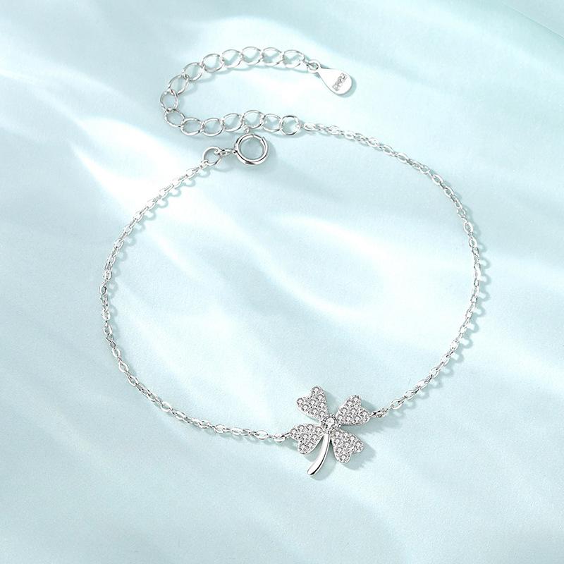 S925 Sterling Silver Clover Bracelet Women's Diamond Korean Style Simple Fashionable and All-Match Accessories