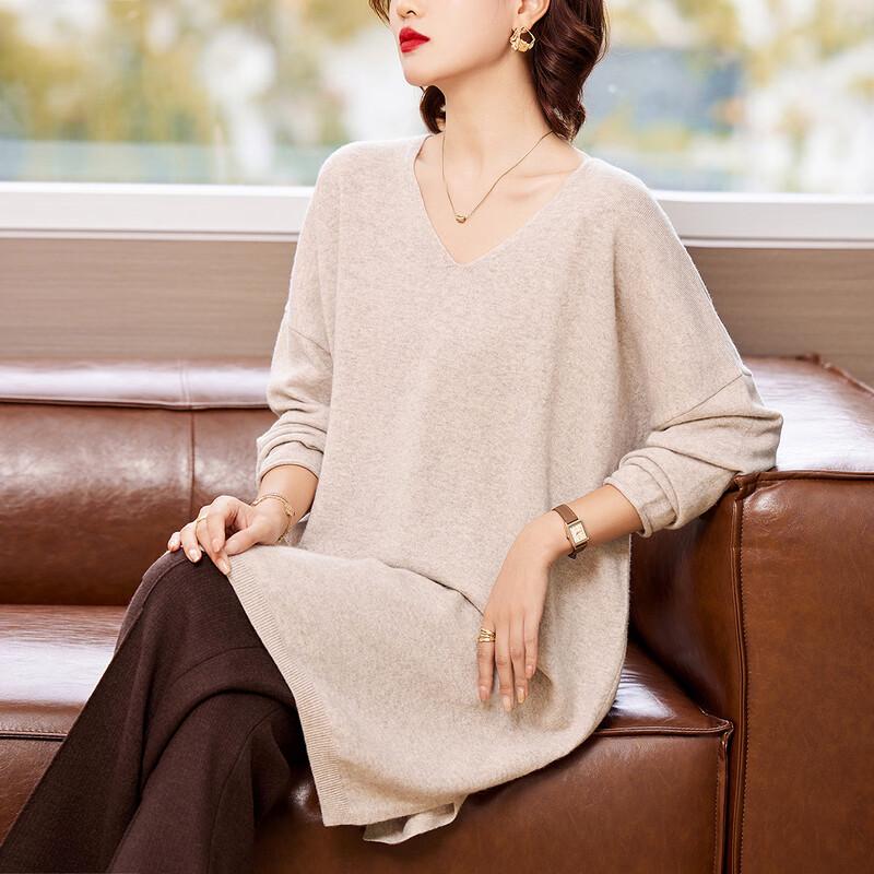 

KAVON Women s 100% Merino Wool V-Neck Mid-Length Sweater M