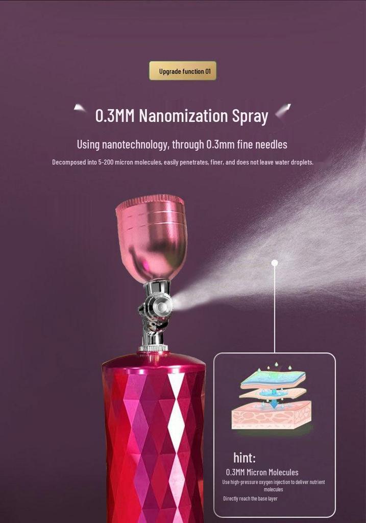 Portable High-Pressure Hydrating Oxygen Injector & Needle-Free Facial Steamer
