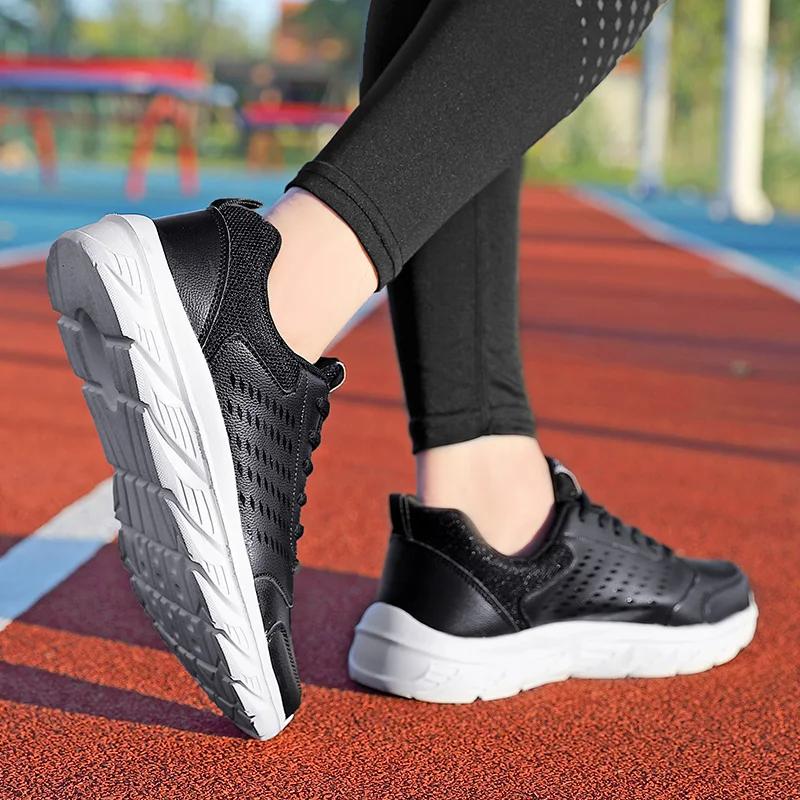 BKQU Men Running Shoes Athletic Leather Sport Shoes Lace-up Men Outdoor Sneakers Lightweight Men Gym Shoes Tenis Masculino