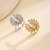 Nidin Light Luxury Crystal Sunflower Open Ring For Women Delicate Paved Zircon Floral Statement Adjustable Finger Jewelry Gifts