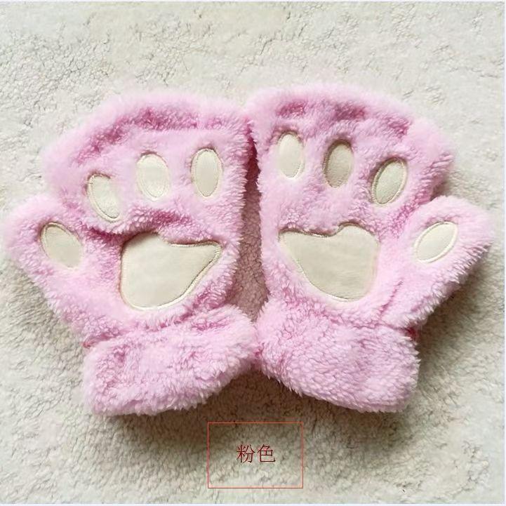Half-finger Cat Claw Gloves Girl Winter Cute Warm Gloves Winter Plush Thickened Five-finger Plush Gloves