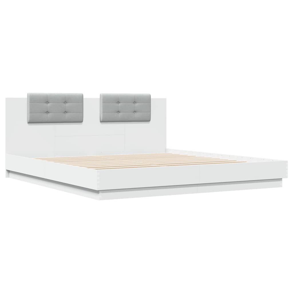 Bed Frame with Headboard and LED Lights White 180 x 200 cm