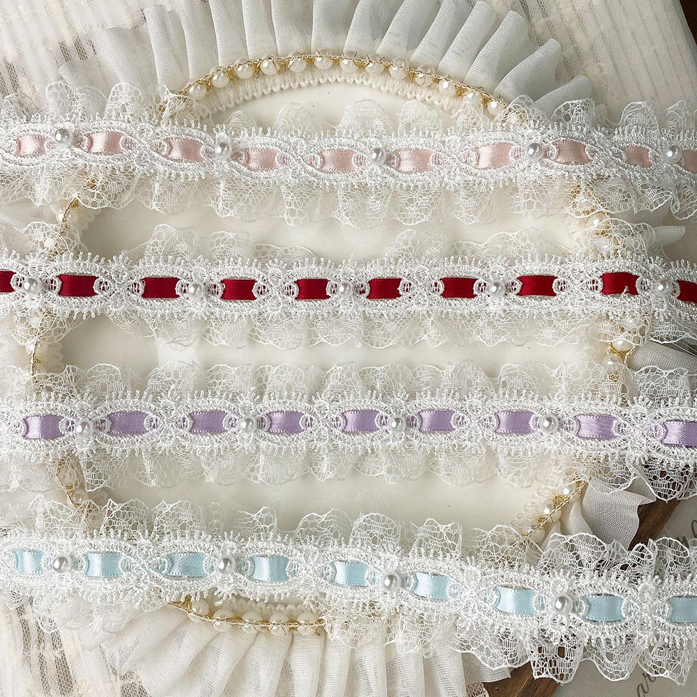 1 Yard Lolita Lace Bow Pleated Ribbon Lace DIY Clothing Accessories Curtains Home Decoration Accessories 4cm Wide