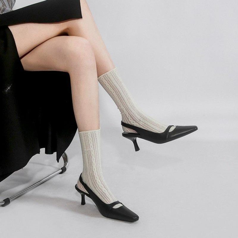 

Baotou Sandals Fashion Square Toe Shallow Mouth Hollow One Slip Anti-slip Wear-resistant Stiletto Shoes 35 чёрный