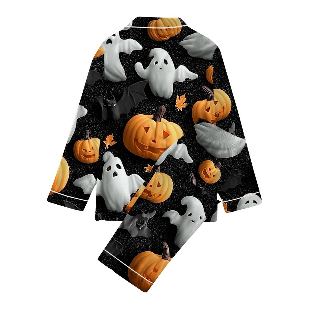 Women's 2 Piece Printed Suit Long Sleeve Button Up Top Wide Leg Pants Suit Set Pajamas Home Casual Suit