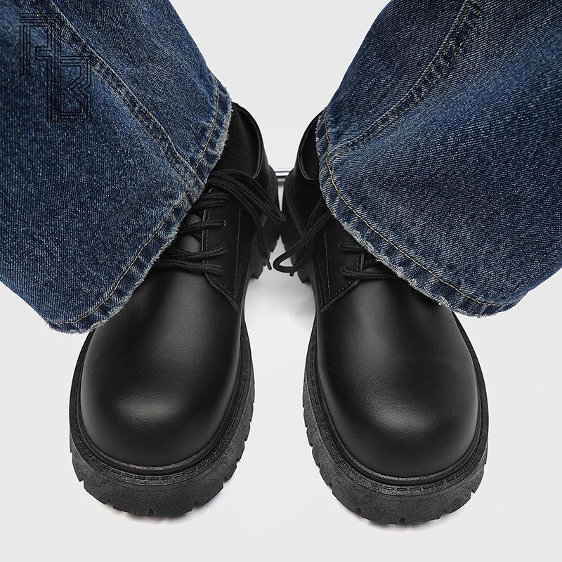 Big Head Leather Shoes for Men, Spring and Autumn Casual Retro Thick Soled Height Increasing Shoes, Formal British Style Shoes