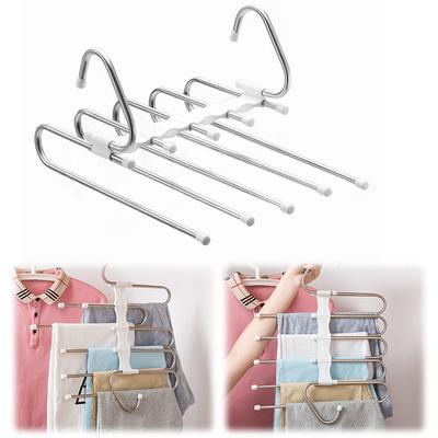 Organisateur d'armoire en acier inoxydable Économiseur d'espace Cintre télescopique pour pantalons Étagère à pantalons multicouche antidérapante pour jeans foulards pantalons