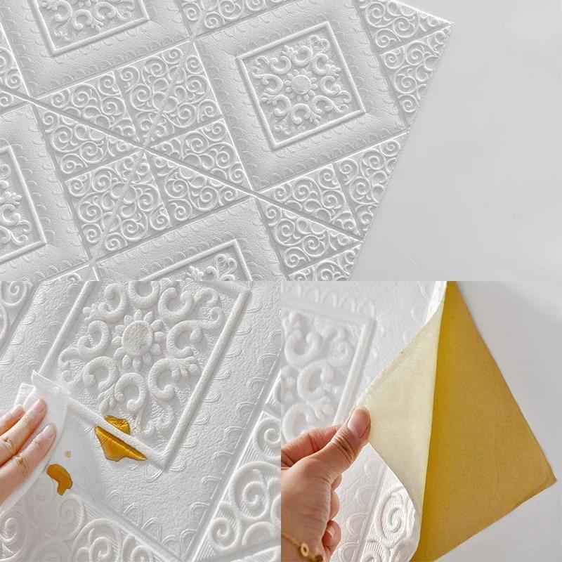 5pcs 3D Foam Stickers Self-adhesive Wall Stickers Ceiling Panel Waterproof Wallpaper Home Kid Room Office Decoration Soft Panel
