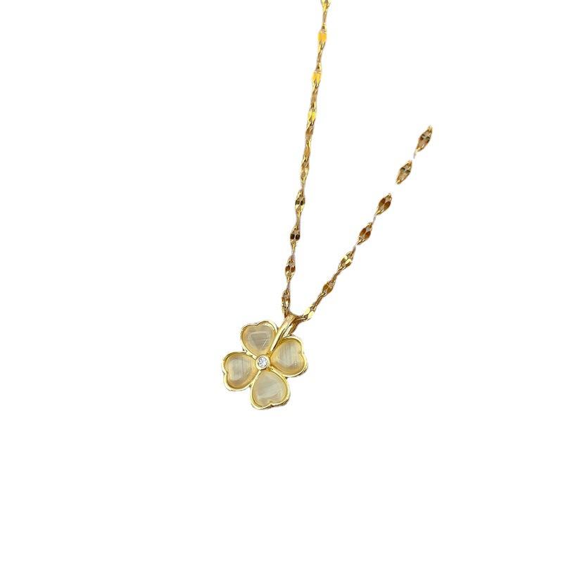 New Opal Happiness Four-Leaf Clover Necklace Pendant Temperament Women'S Collarbone Chain Jewelry