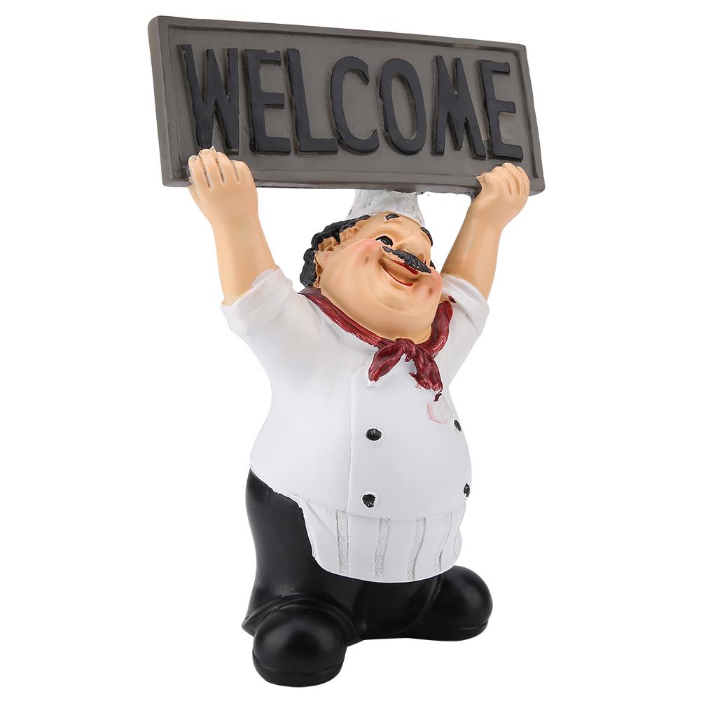 Restaurant Resin Cute Chef Figurine Miniature Statue Ornaments Welcome Board Table Decor