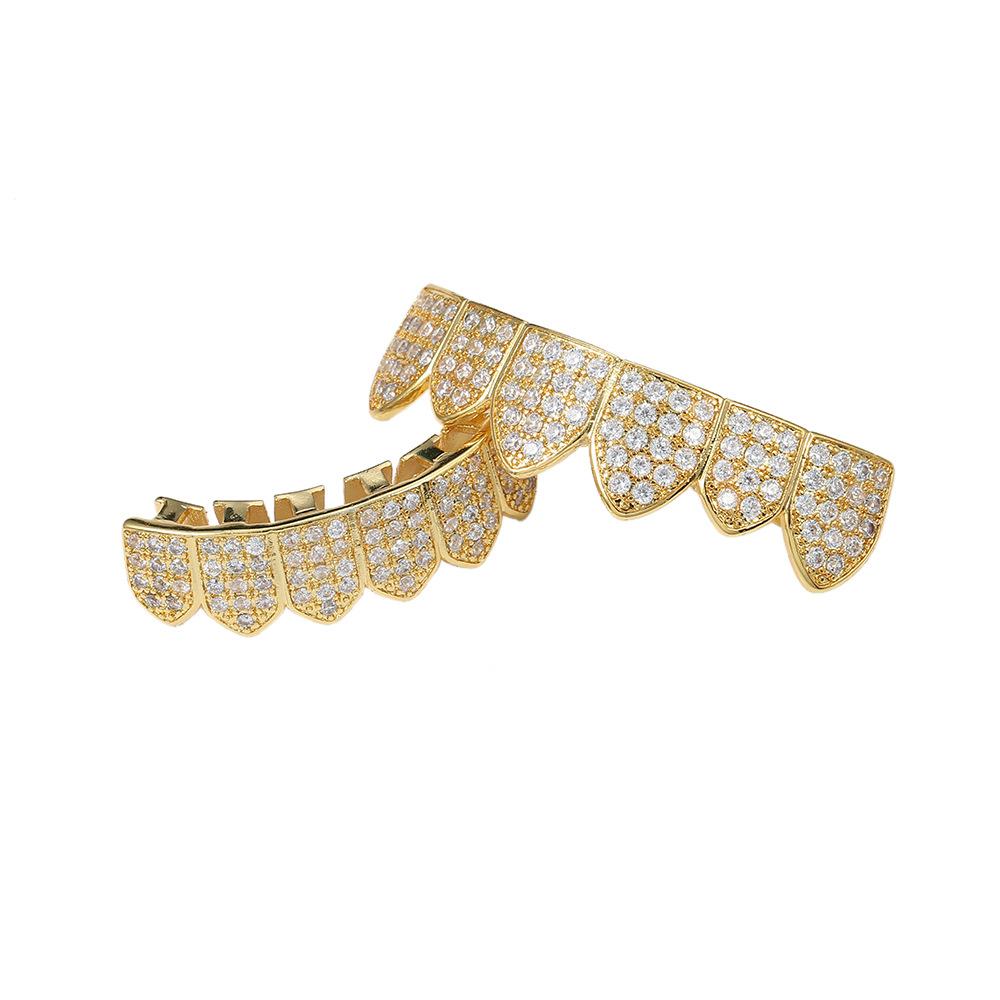 High Quality Custom Hip Hop Jewelry Gold Plated Iced Out Grillz Top and Bottom Grillz for Teeth Mens Diamond Grills Body Jewelry