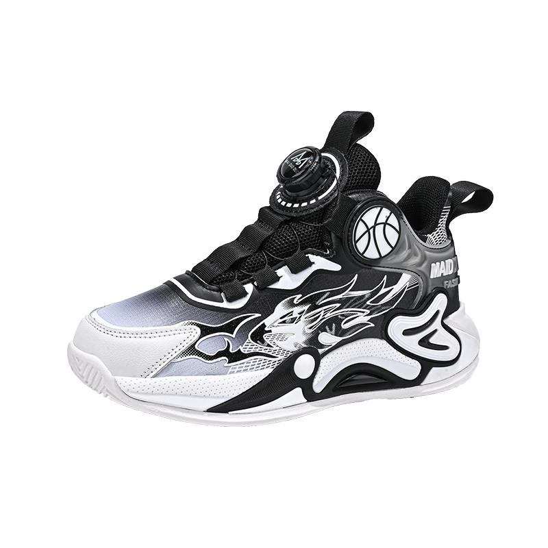 

Четыре сезона детские кроссовки повседневные баскетбольные спортивные туфли для мальчиков и девочек вращающиеся кнопки удобная детская обувь для бега 32 черный белый