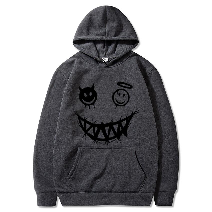 Autumn and Winter Devil Angel Smiling Face Hooded Sweatshirt, Hip-hop Street Classic Pullover, Fashionable Casual Warm Hoodie